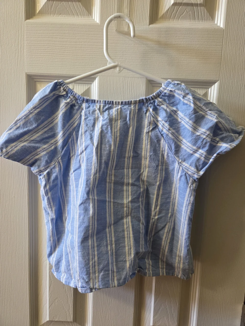 Light Blue & White Striped Tie-Front Crop Top, Pants Set